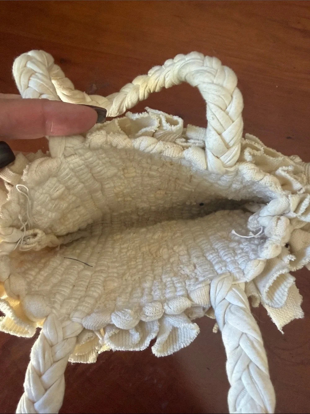 Cream Texture Braided-Handle Tote Bag